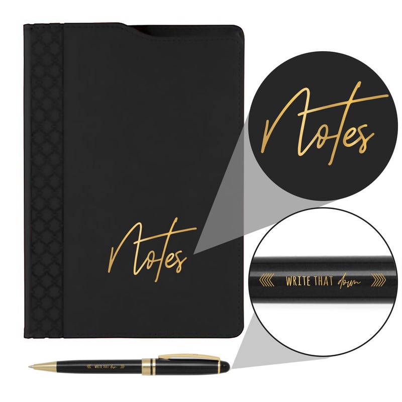 Canopy Street Black Notes Padfolio And Pen Set/Two Piece Journal Writing Stationery Set/Faux Leather Folio Notebook With Black And Gold Pen - Image 2